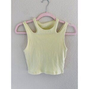 American Eagle Ribbed Cutout Crop Tank Top Yellow Size S